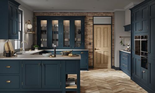 Image of the Clarendon kitchen in Hartforth Blue from Second Nature.