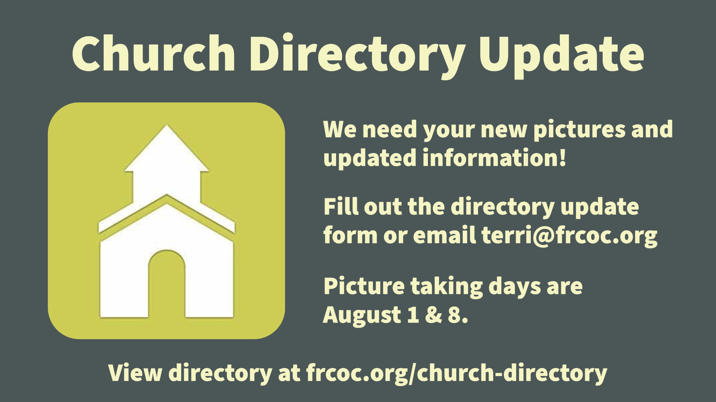 Church Directory Update First Reformed Church, Orange City, Iowa