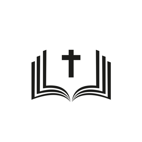 Open book with cross in the middle icon
