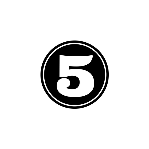 Number five in a black filled circle