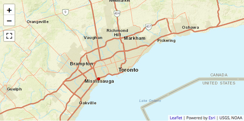 A map of the Greater Toronto Area noting the Etobicoke area, where a number of Bosnians live.