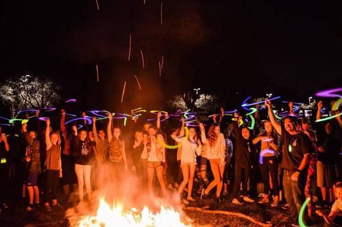 students at bonfire for Project Btown