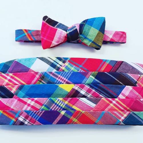 madras patchwork bow tie and cummerbund set