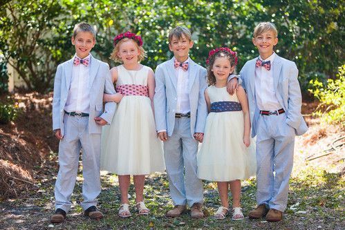 ring bearer bow ties and flower girl sashes custom made for coastal wedding