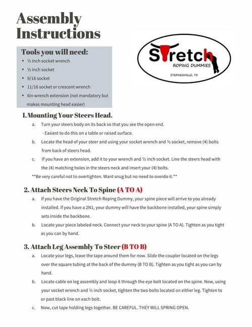 Stretch Roping Dummies Assembly Instructions